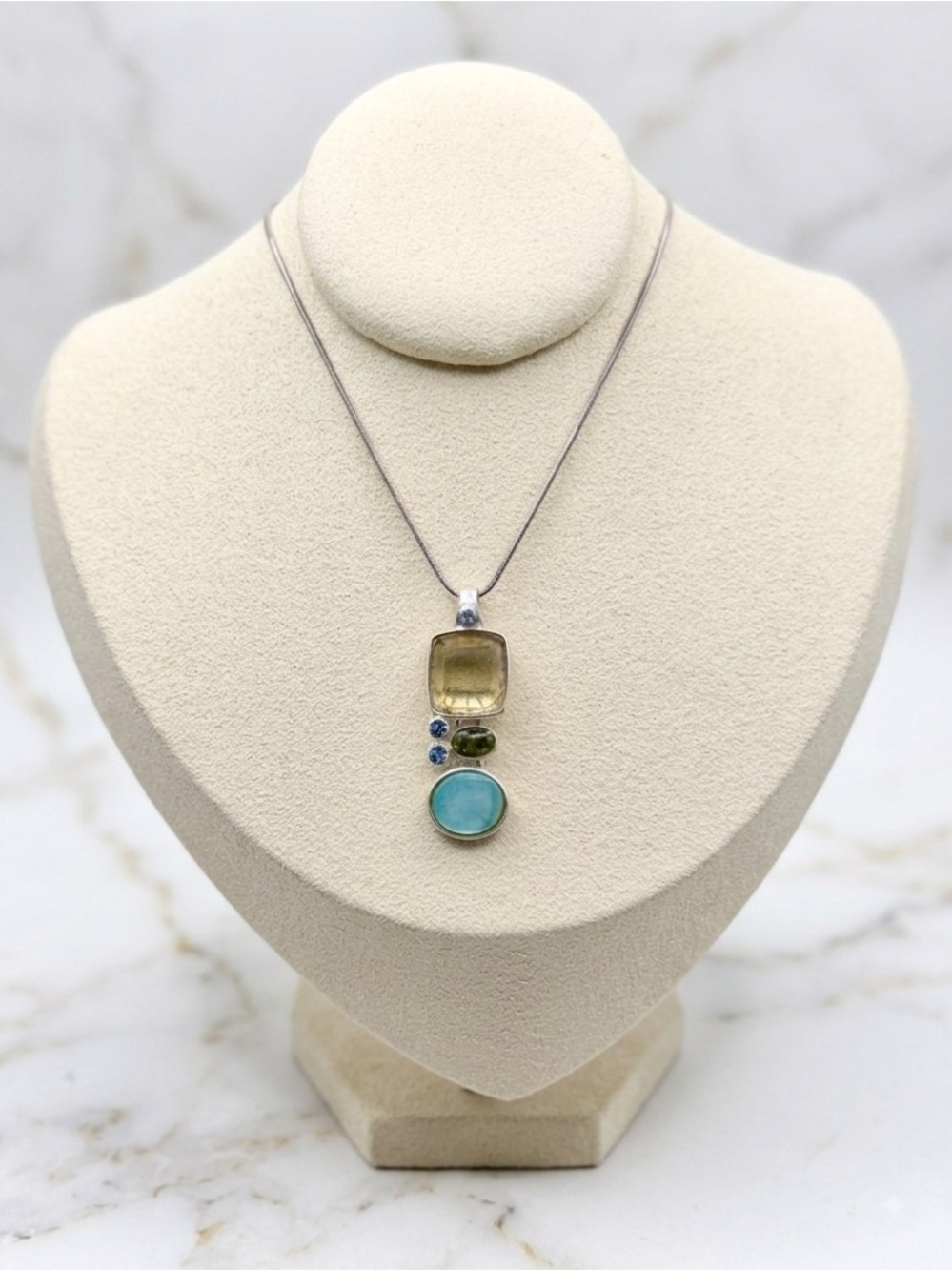 Artisan Sterling Silver Multi-Gemstone Pendant Necklace - Picture 1 of 6